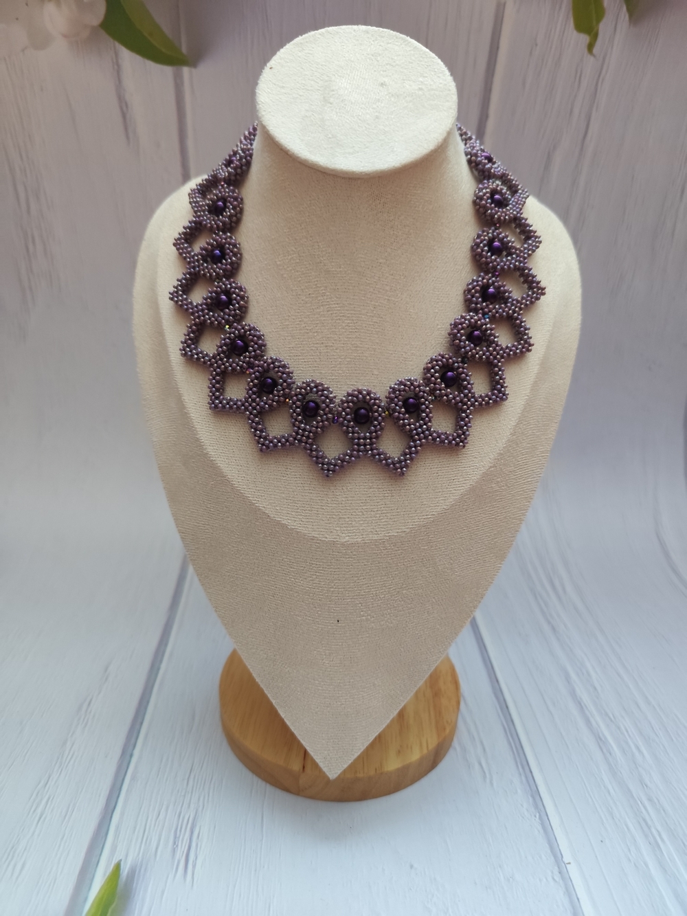 Handmade Purple Beaded Statement Necklace for Women